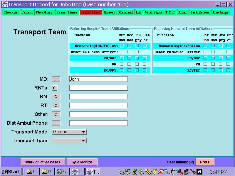 Transport team Tab